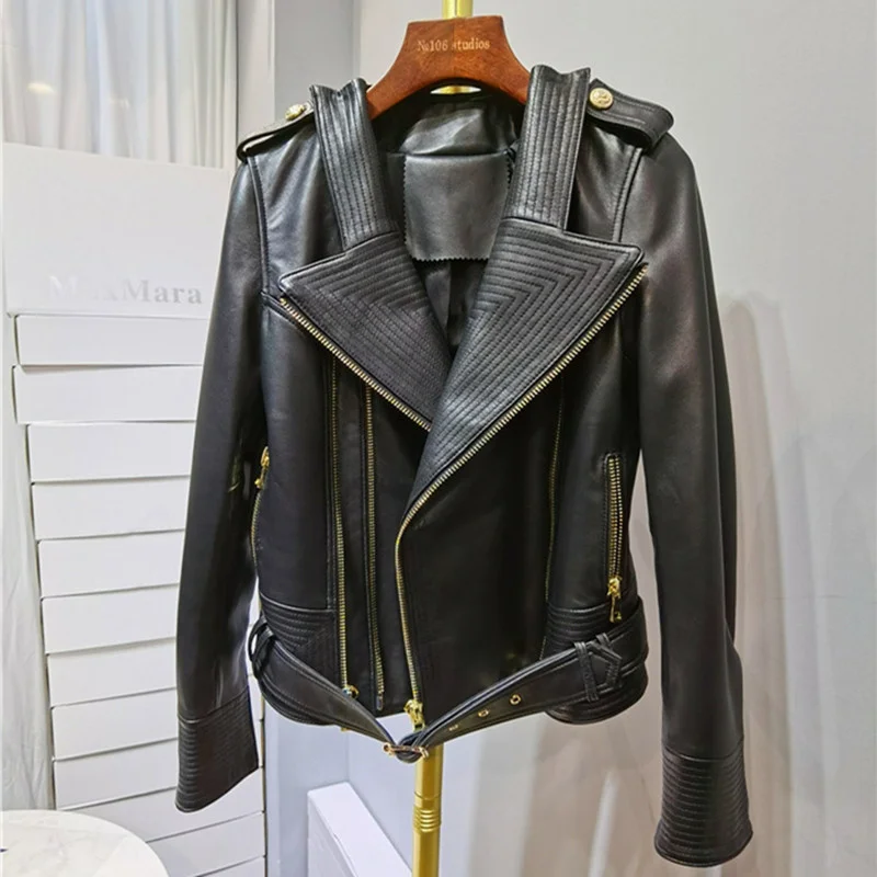 Luxury Genuine Leather Jacket Women Real Sheepskin Ladies Coat Famous Brand Designer High Quality Clothing Jacket Top Size XXL