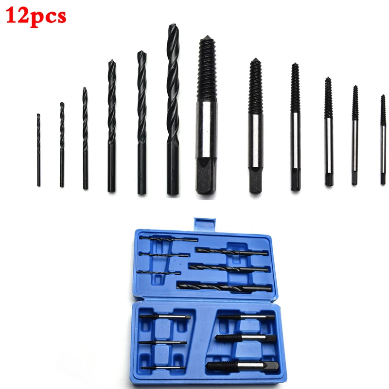 

12Pcs Screw Extractor Damaged Bolt Stud Remover Drill Bit Set Broken Speed Out Bolt Nut Screw Extractor Bolt Stud Remover Tool