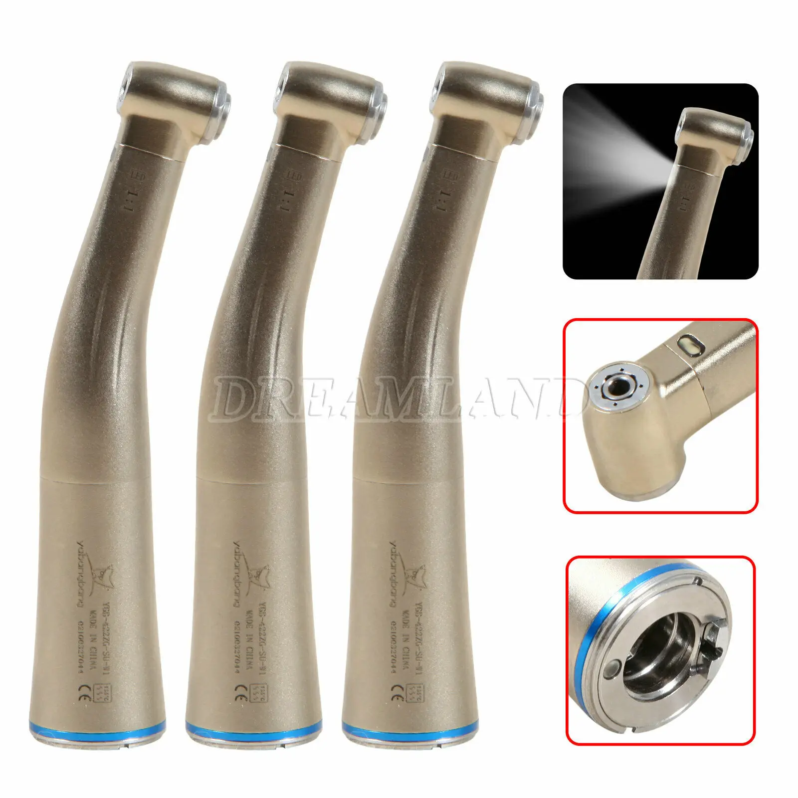 1 PC LED Fiber Optic 1:1 Dental Contra Angle Handpiece Inner Water Spary Blue Ring Fit NSK Sirona KaVo