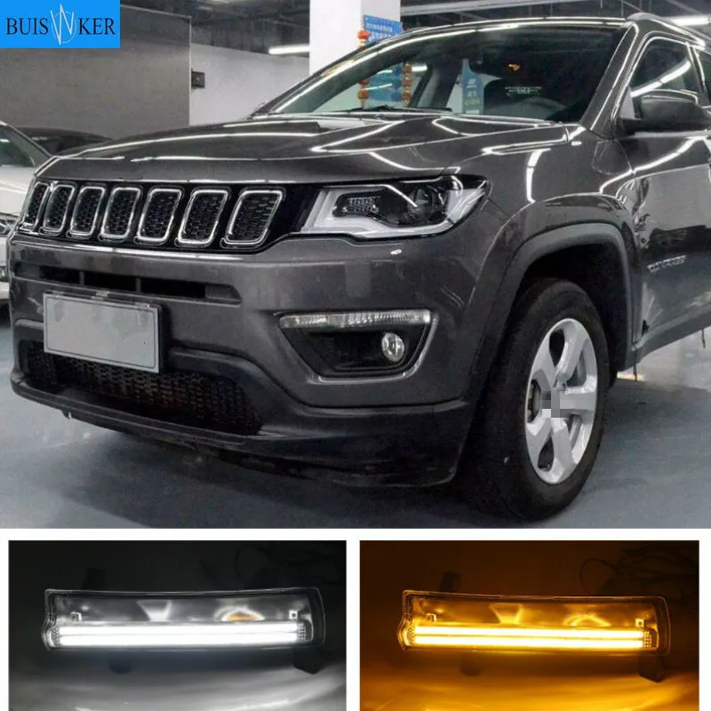 1 Set Car LED DRL Daytime running light With yellow turn Signal Light For Jeep Compass 2017 2018 2019