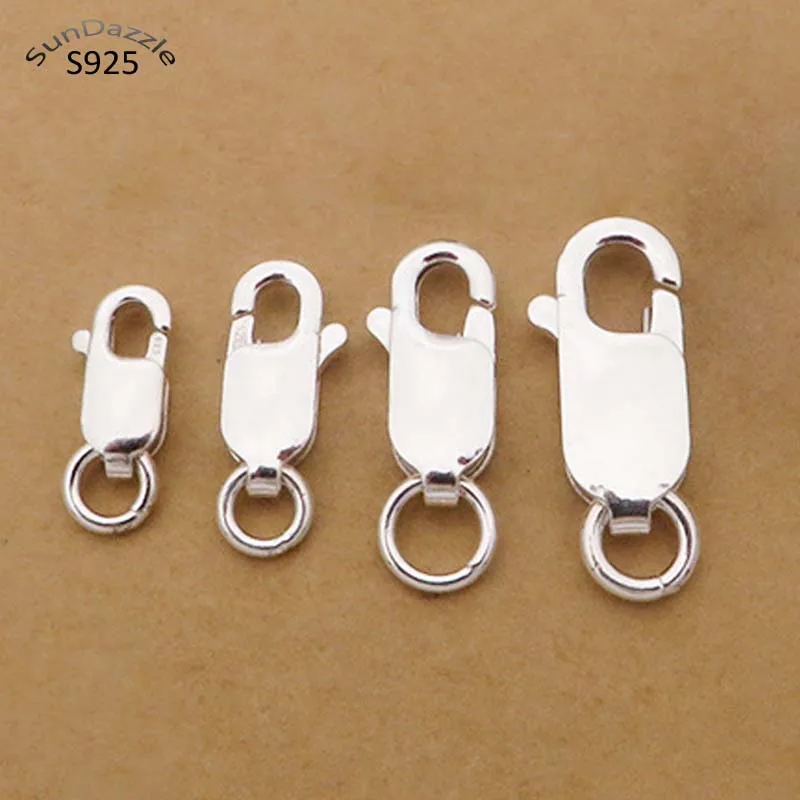 2pcs Real Pure Solid 925 Sterling Silver Lobster Clasp Hook Claw Buckle With Close Sealed Ring Connector Jewelry Findings