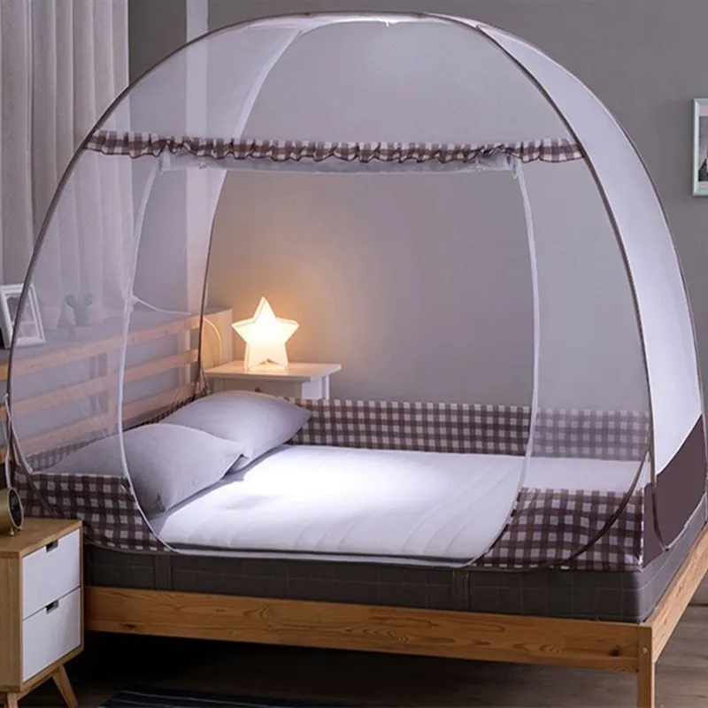 Simple Grid Pattern Mosquito Net Single Bed Mosquito Net 1.2m-1.8m Baby Room Yurt Mosquito Net Foldable Bed Net Tent Single-door