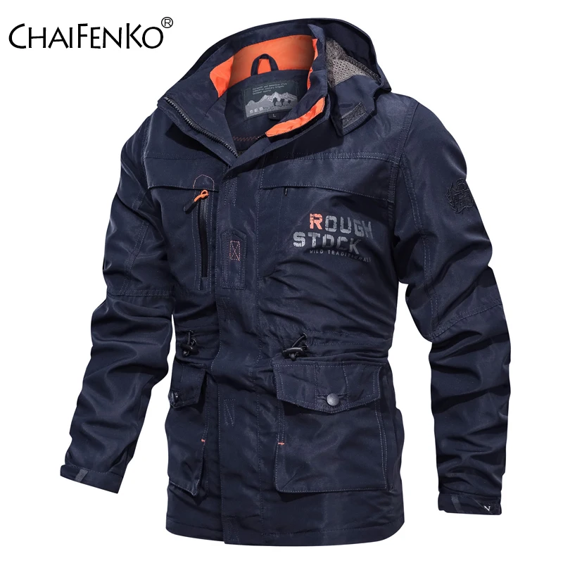 

CHAIFENKO Men Cargo Hooded Casual Military Jacket Men Fashion Windproof Bomber Mens Jacket New Winter Windbreaker Pilot Coat Men