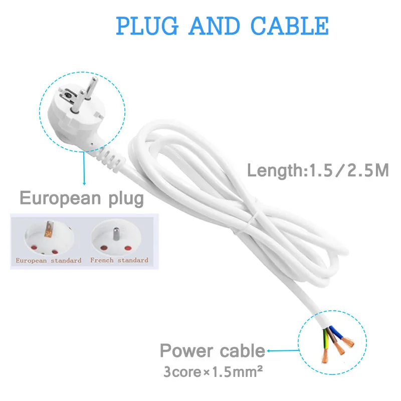 European Germany Extension Cord Socket 1.5/2.5M EU Power Plug 5AC Outlets Charging Port Separate Switch Control Electric Socket