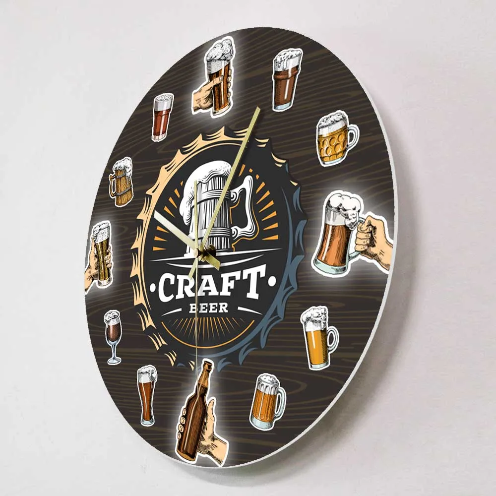 Bar Sign Craft Beer Minimalist Wall Clock For Kitchen Home Bar Beer Brewing Vintage Artwork Printed Wall Watch Beer Lovers Gift