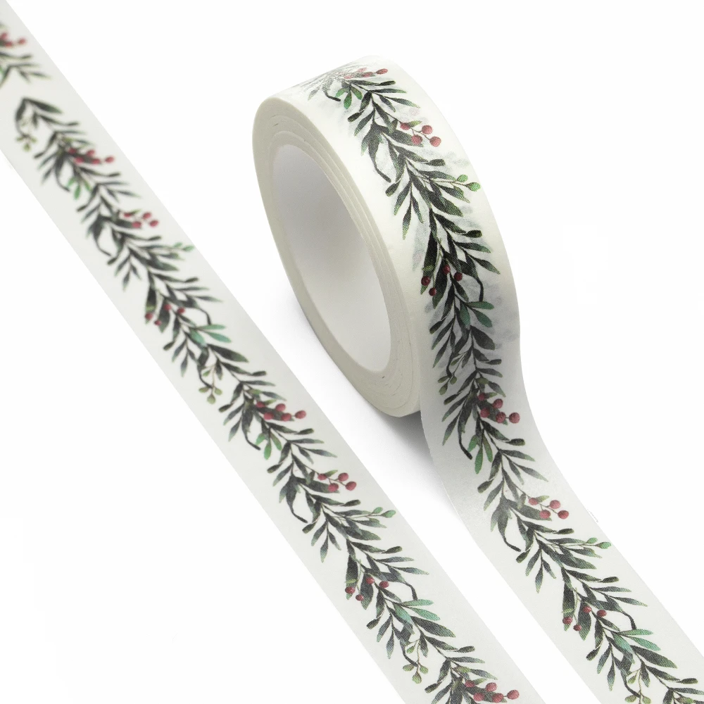 NEW 1PC 15mm x 10m Christmas Wreath Vector Flower Leave Floral Watercolor Tape Scrapbook Paper Masking Adhesive Washi Tape