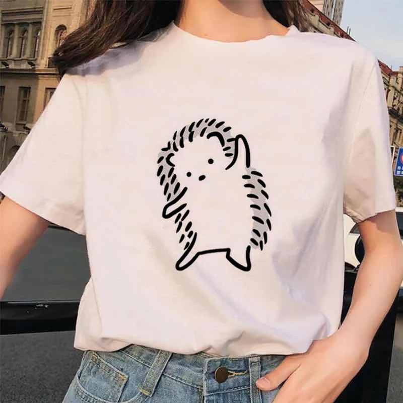 Kawaii Hedgehog and Cat Graphic Tees Cartoon Tshirts Gothic Tshirt Women T Shirt Korean Punk Clothes Dropshipping tops tshirts