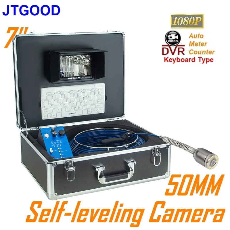 

JTGOOD 7" Monitor 50MM Self-Leveling Camera DVR HD1080P Keyboard Auto Meter Counter Pipe Inspection Camera Pipeline Endoscope