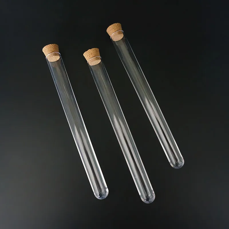 15x150mm Lab Clear Plastic Rounding Bottom Test Tube With Cork For School Laboratory