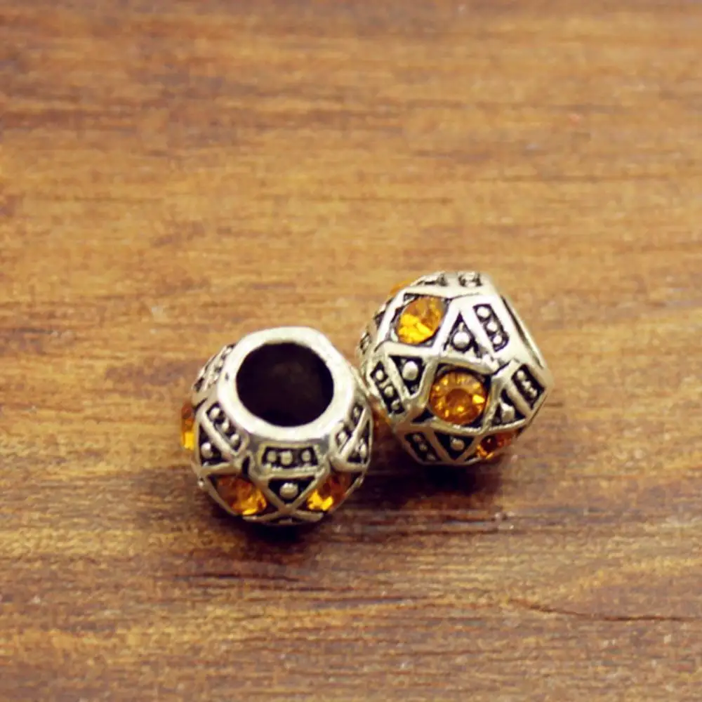 Antique Silver color Rhinestones Round European 5mm Hole Big Hole Spacer Beads for DIY Jewelry Making Charms Bracelet Finding
