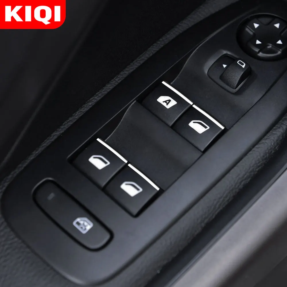 KIQI 7Pcs/Set Car Accessories for Peugeot 308 308S SW 2008 - 2016 ABS Chrome Windows Lifter Knob Cover Trim Stickers