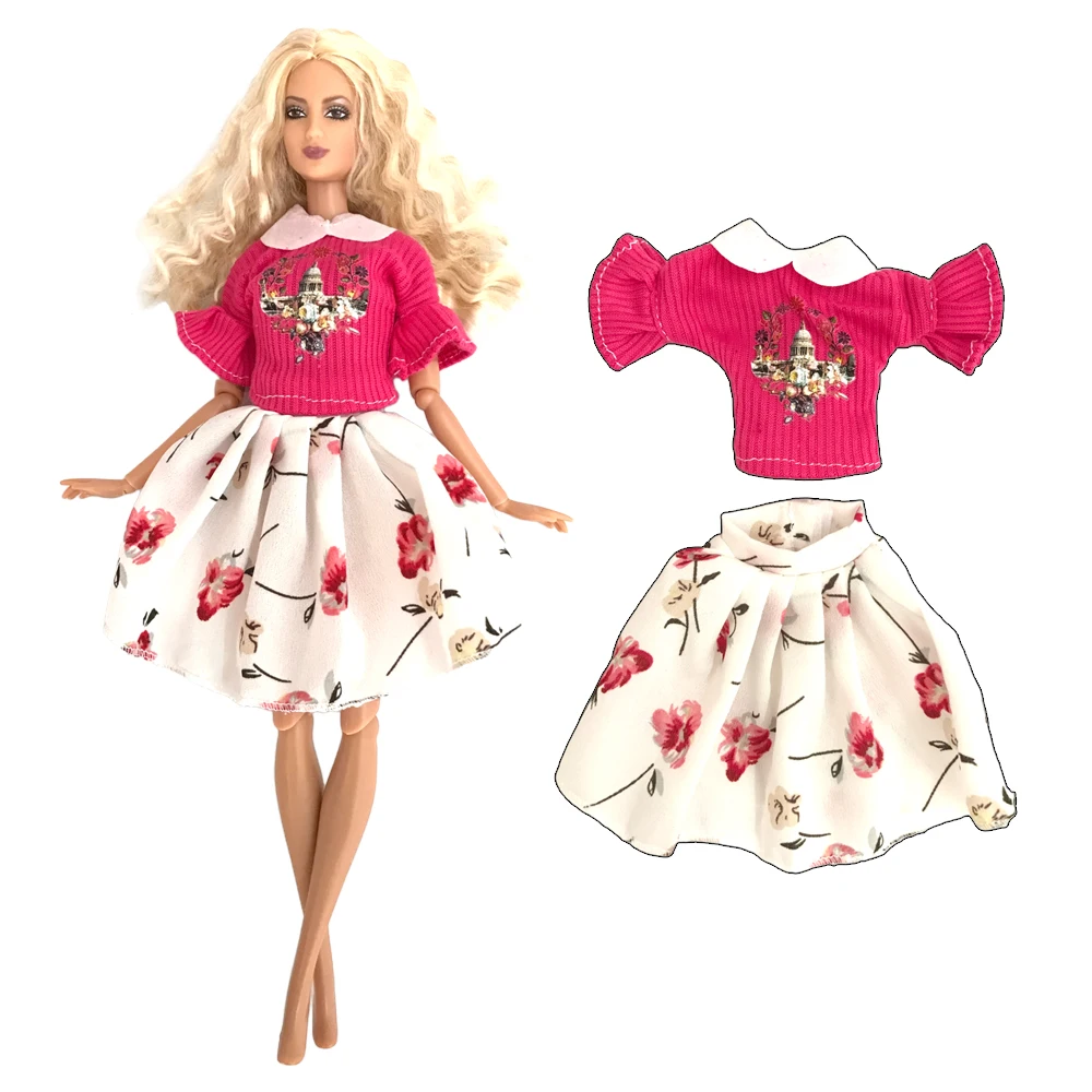 1 Set Princess Style Dress Pink Princess Sleeve Top + Fluffy Skirt Birthday Party For Barbie Clothes Doll Accessories