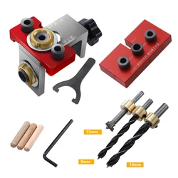 3 In 1 Adjustable Doweling Jig Woodworking Pocket Hole Jig With 8/10/15mm Drill Bit Drilling Guide Locator Puncher Tools