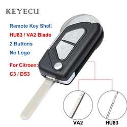 Keyecu Folding Remote Key Shell Case 2 Buttons for Citroen C3 DS3 2009 2010 2011 2012 2013 2014 2015 2016 2017 HU83 / VA2 Blade