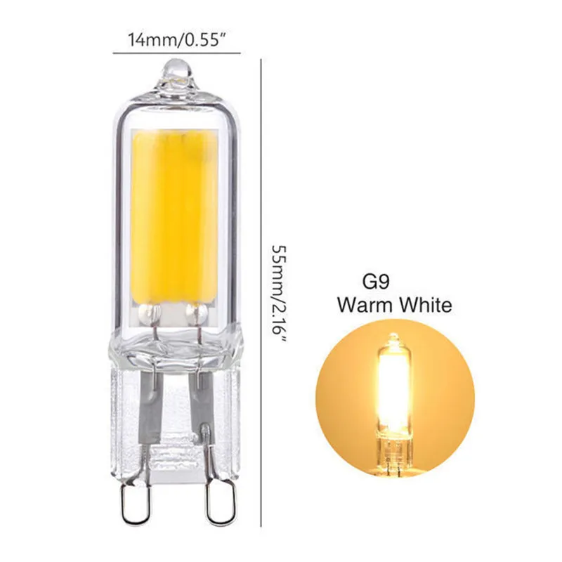 COB G9 유리 램프 AC/DC 230V 220V LED 전구 6W 9W 360 빔 각도 교체 할로겐 램프 샹들리에 조명 1 개/몫