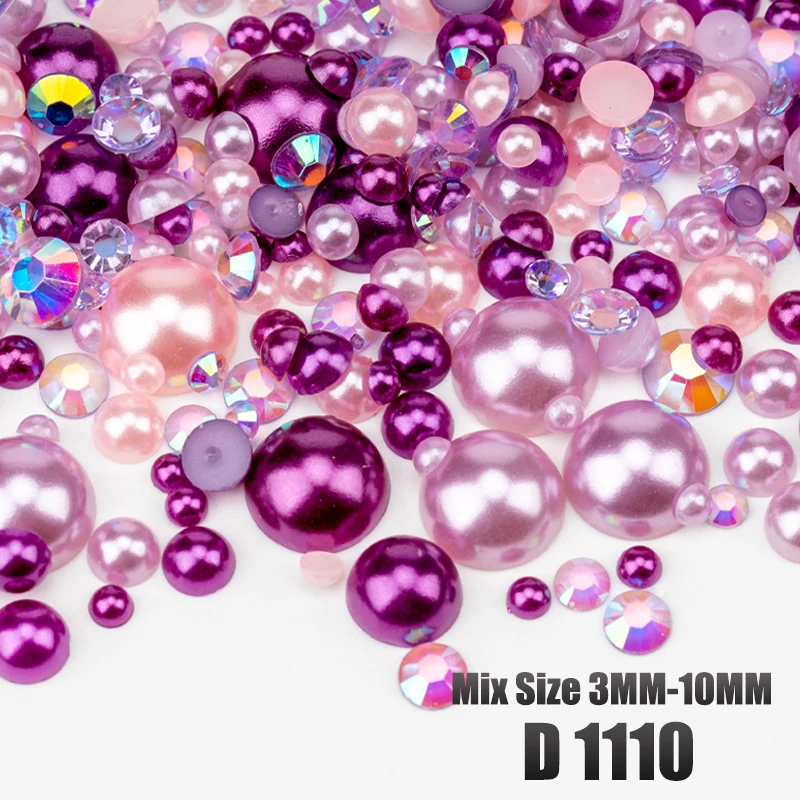 VDD 30/60/200g Gemischte Größen ABS Imitationsperlen Halbrunde Flachrückseitige Perlen AB-Farbe Harz-Strasssteine für Handwerk, Nagelkunst und DIY-Dekoration – Detail 16