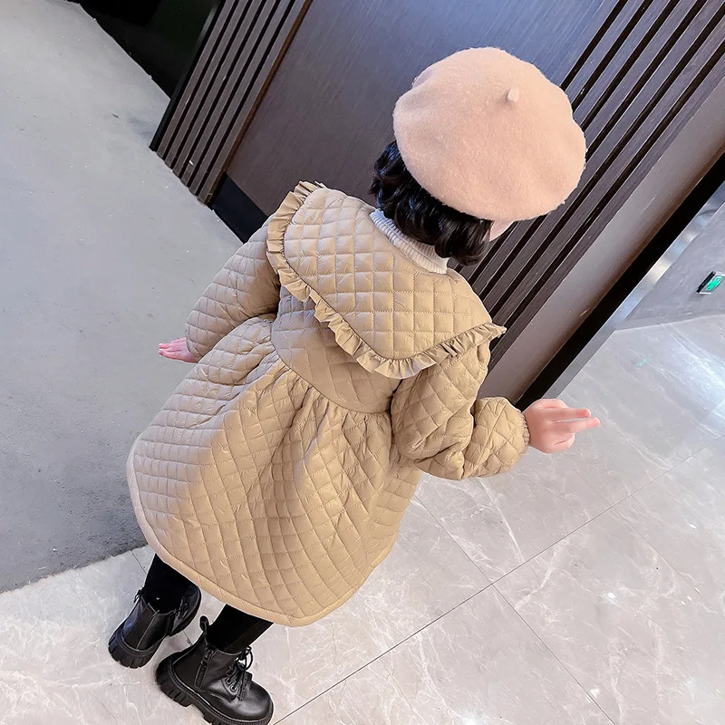 Autumn Winter Girls Coat Sweet Peter Pan Collar Quilted Cotton Velvet Warm Jacket 2-7 Years Baby Kids Overcoat