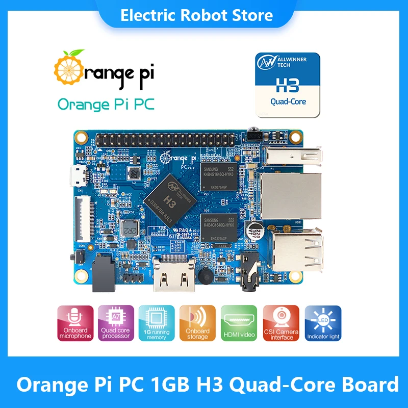 Laranja Pi-H3 Quad-Core PC, 1GB, Quad-Core, Android, Ubuntu, Linux, Android, Mini PC, ORI3, Imagem Debian, Single Board Computer