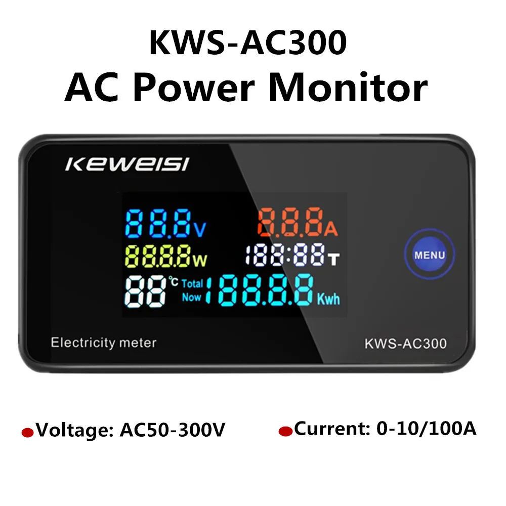 7 in 1 Energy Power Meter KWS Voltmeter Ammeter AC 50-300V LED AC Wattmeter Electricity Meter with Reset Function 0-100A