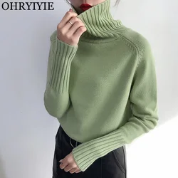 OHRYIYIE-suéter de cuello alto de punto para mujer, Jersey suave informal, suéteres elásticos de Cachemira delgados, Tops femeninos, Otoño e Invierno