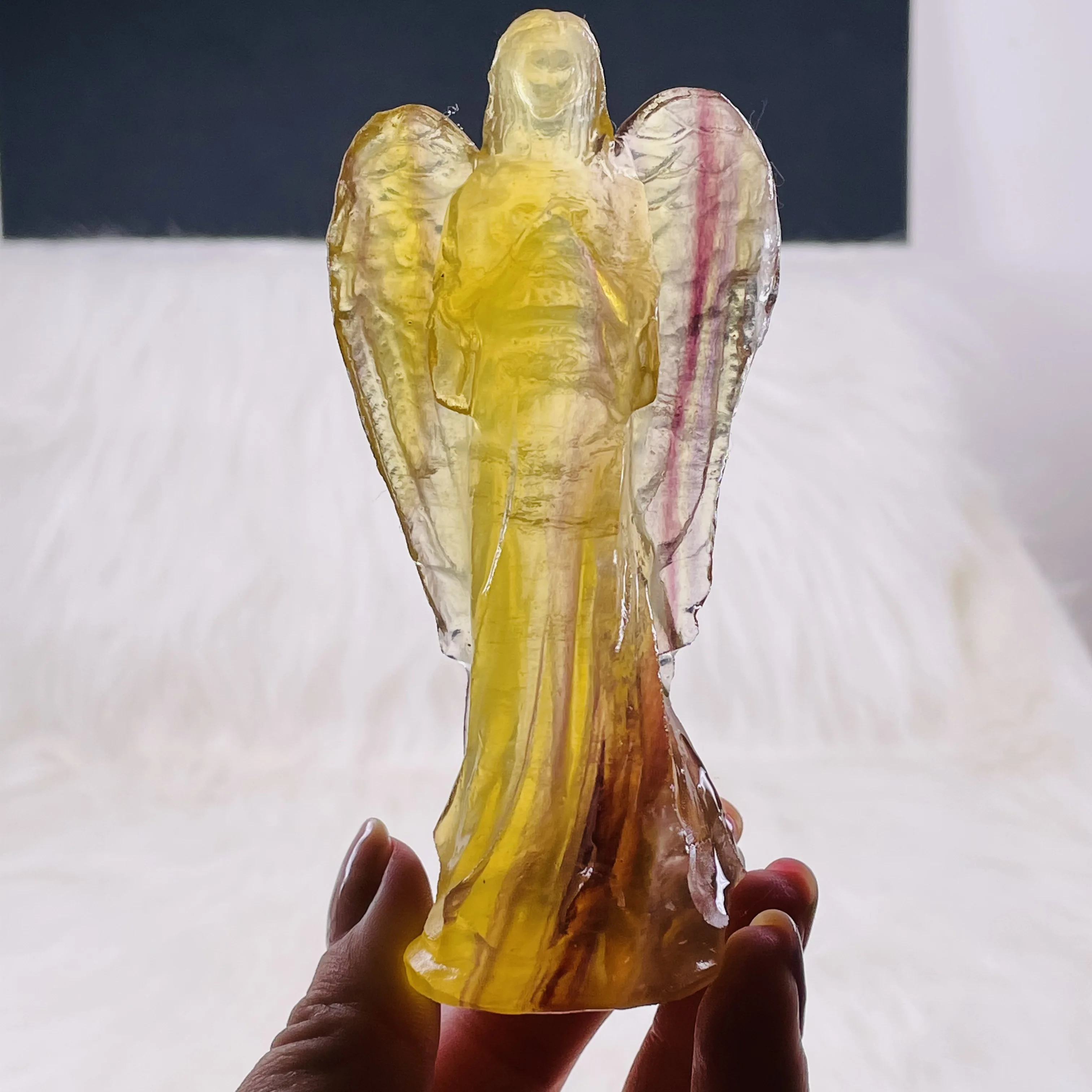 Hot Praying Guardian Natural Yellow Fluorite Matt Surface Crystal Guardian Angel Figurine Gem Craft Gift Home Decor