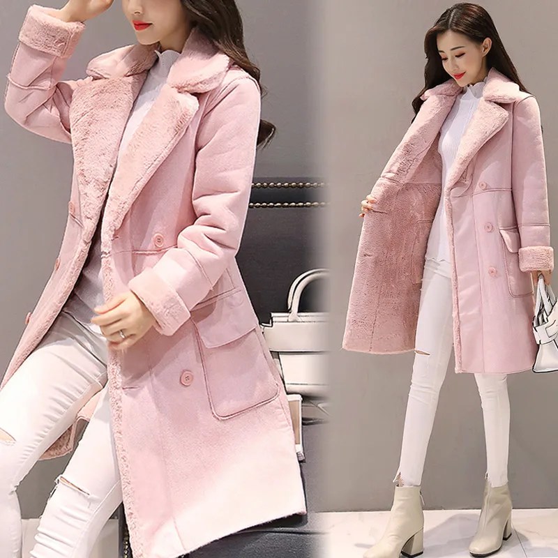 New Winter Velvet Suede Jacket Coats Women Winter Outerwear Fashion Coat Thick Warm Faux Sheepskin Long Casual Female Overcoat