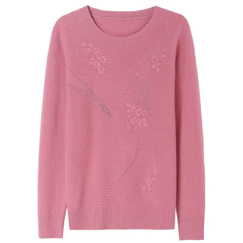 Women Sweaters New Spring Autumn Long Sleeve O-neck  Embroidered Knitted Jumper Pullovers Middle-aged Mother Sweater W2365