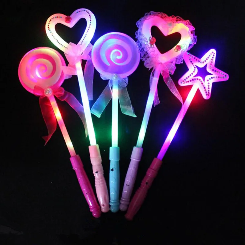 20 Pcs LED Luminous Love Stars Lollipop Princess Elf Magic Wand Props Party Children Gift Girl Toys  Birthday Christmas