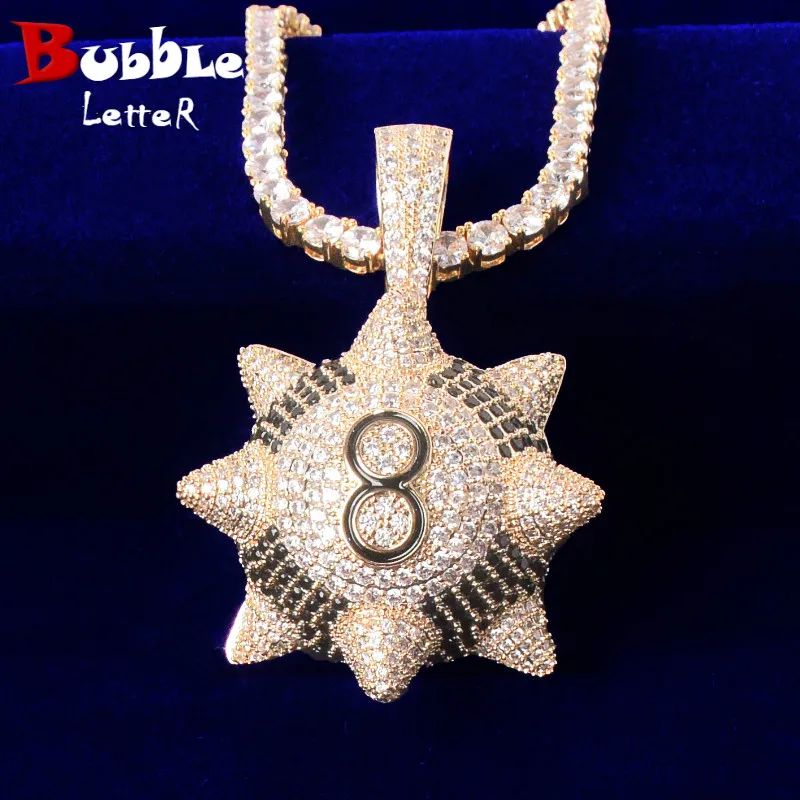 Spiked Ball Pendant Necklaces Bling Cubic Zircon Men's Hip Hop Rock Jewelry