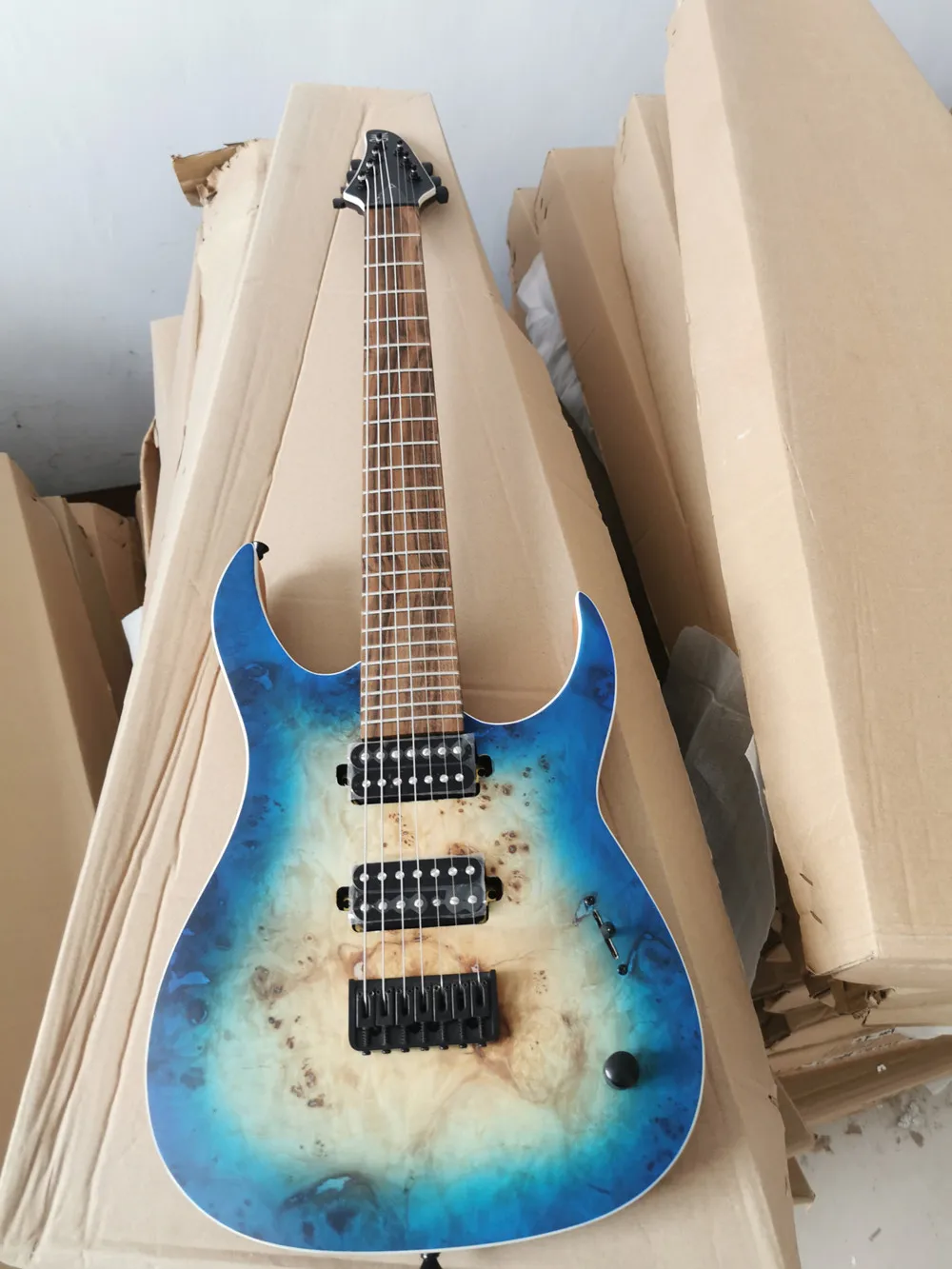 7 Strings Blue Maple Top Electric Guitar with Black Hardware,Rosewood fingerboard,Guitar is in stock