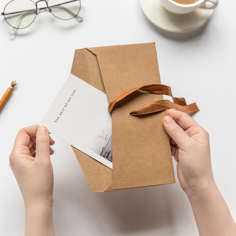 Vintage 250g Blank Kraft Paper DIY Multifunction Wedding Envelope Party Ribbon Invitation Envelopes Postcard Box Package Paper