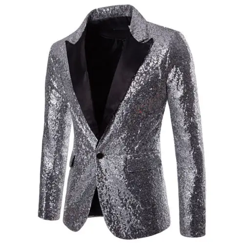 Men Glitters Suit Jackets Sequins Party Button Dance Bling Coats Wedding Party Men Blazer Gentleman Formal Suit Plus Size 2XL