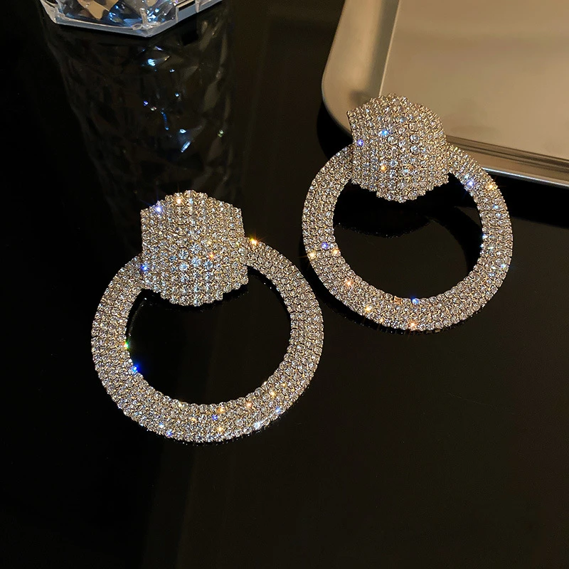 FYUAN-pendientes colgantes de cristal geométricos para mujer, aretes redondos de gran tamaño con diamantes de imitación, joyería de fiesta, regalos