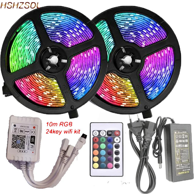 

10 м/2 рулона 12 в 300 светодиодов s RGB SMD5050 гибкая светодиодная лента + 24 клавиши ИК IOS и Android wifi Цвет DIY muisc сделано контроллер + 12 В Комплект адаптера