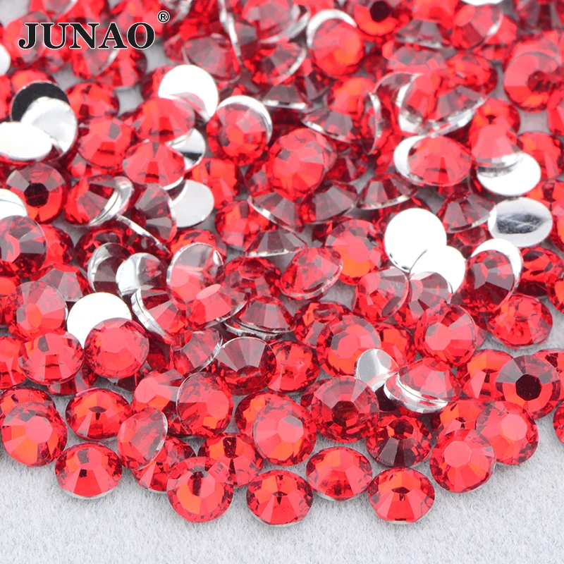 JUNAO 2mm 3mm 4mm 5mm 6mm Wholesale Lt. Siam Color Flatback Nail Art Rhinestones Bulk Big Package Resin  Strass For DIY Carft