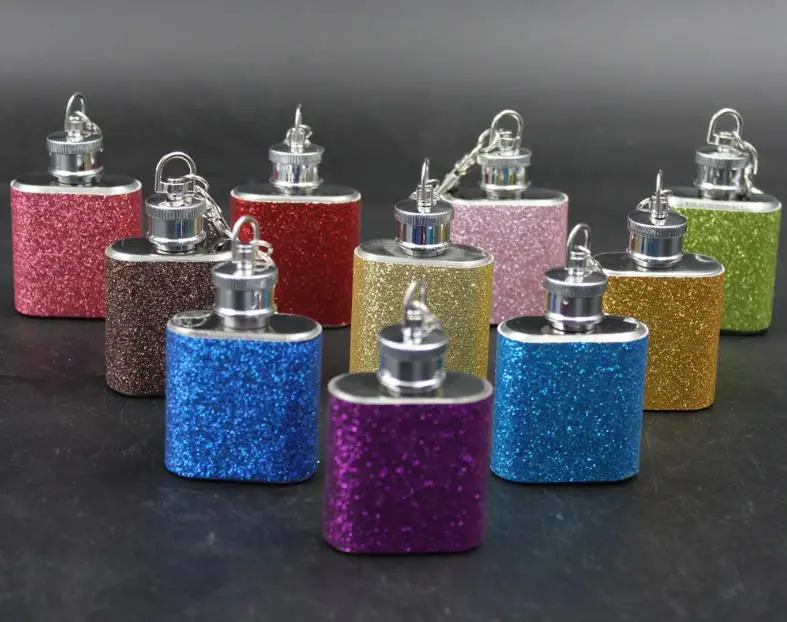 Hot Sale High Quality Sparkly Glitter Stainless Steel 1 oz Mini Pocket Liquor Hip Flask Portable For Outdoor SN2775