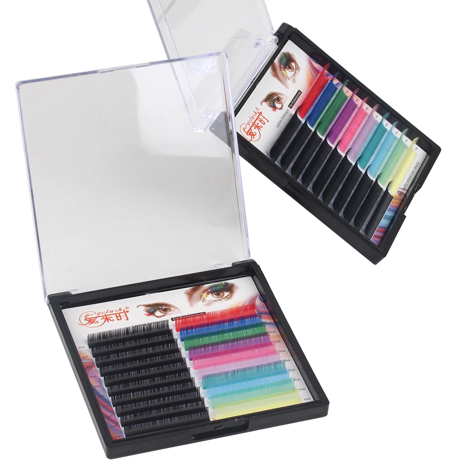 20 file/vassoio metà nero/colori estensioni ciglia individuali ciglia di visone di seta 0.07mm C/D ciglia finte strumenti per il trucco