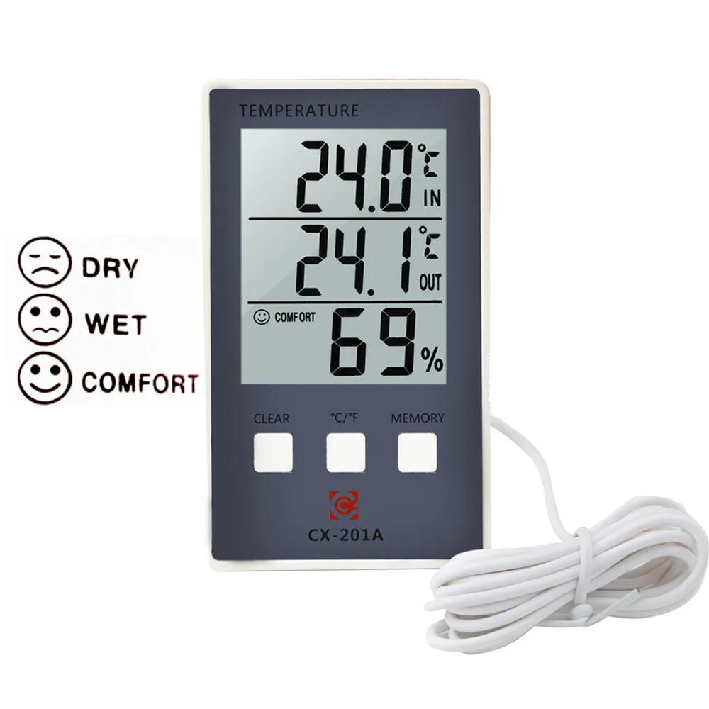 Digital Thermometer Hygrometer Indoor Outdoor Temperature Humidity Meter C/F LCD Display Sensor Probe Weather Station