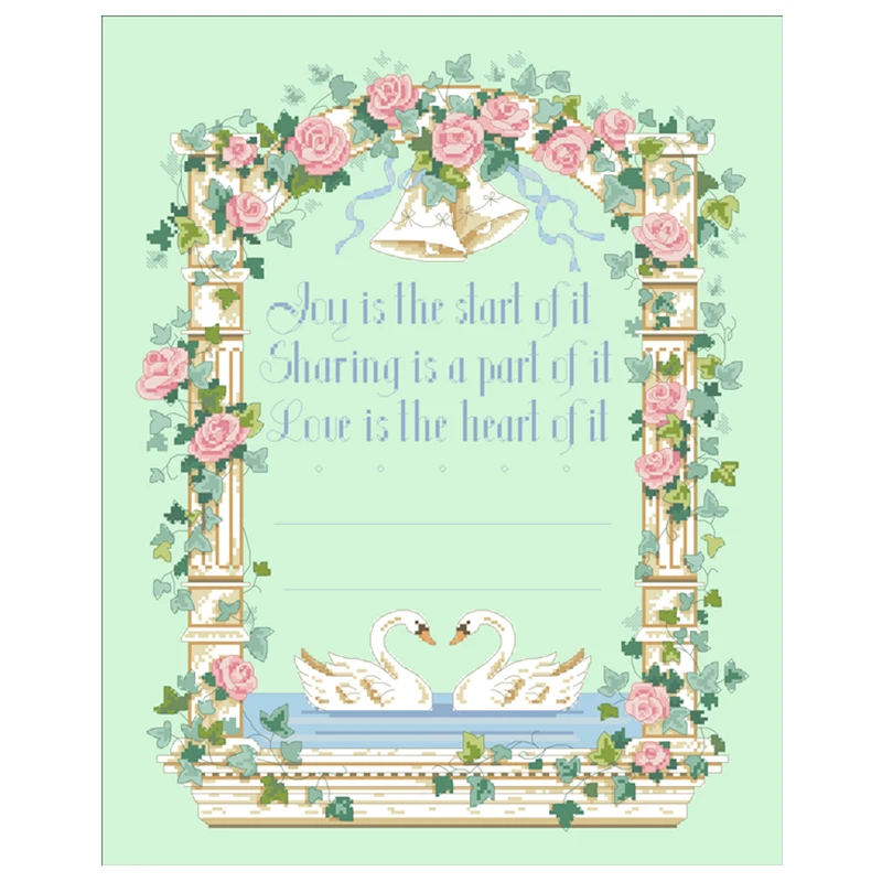 Together forever cross stitch package swans rose lovers marriage 18ct 14ct 11ct light green cloth cotton thread embroidery DIY