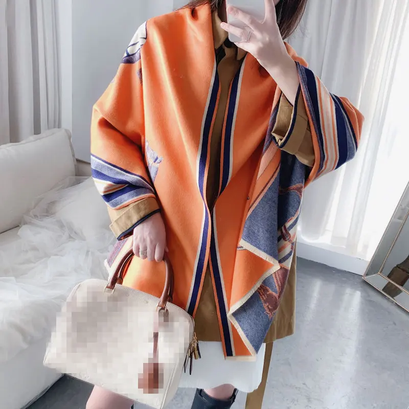 KOI LEAPING European and American style ladies fashion popular horse pattern printing cashmere shawl warm scarf best gift