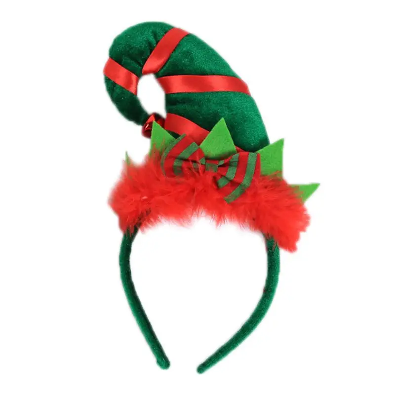 Children Adult Christmas Santa Elf Hat Hair Hoop Clasp Contrast Color Fluffy Bowknot Headband With Jingle Bell Cosplay Costume