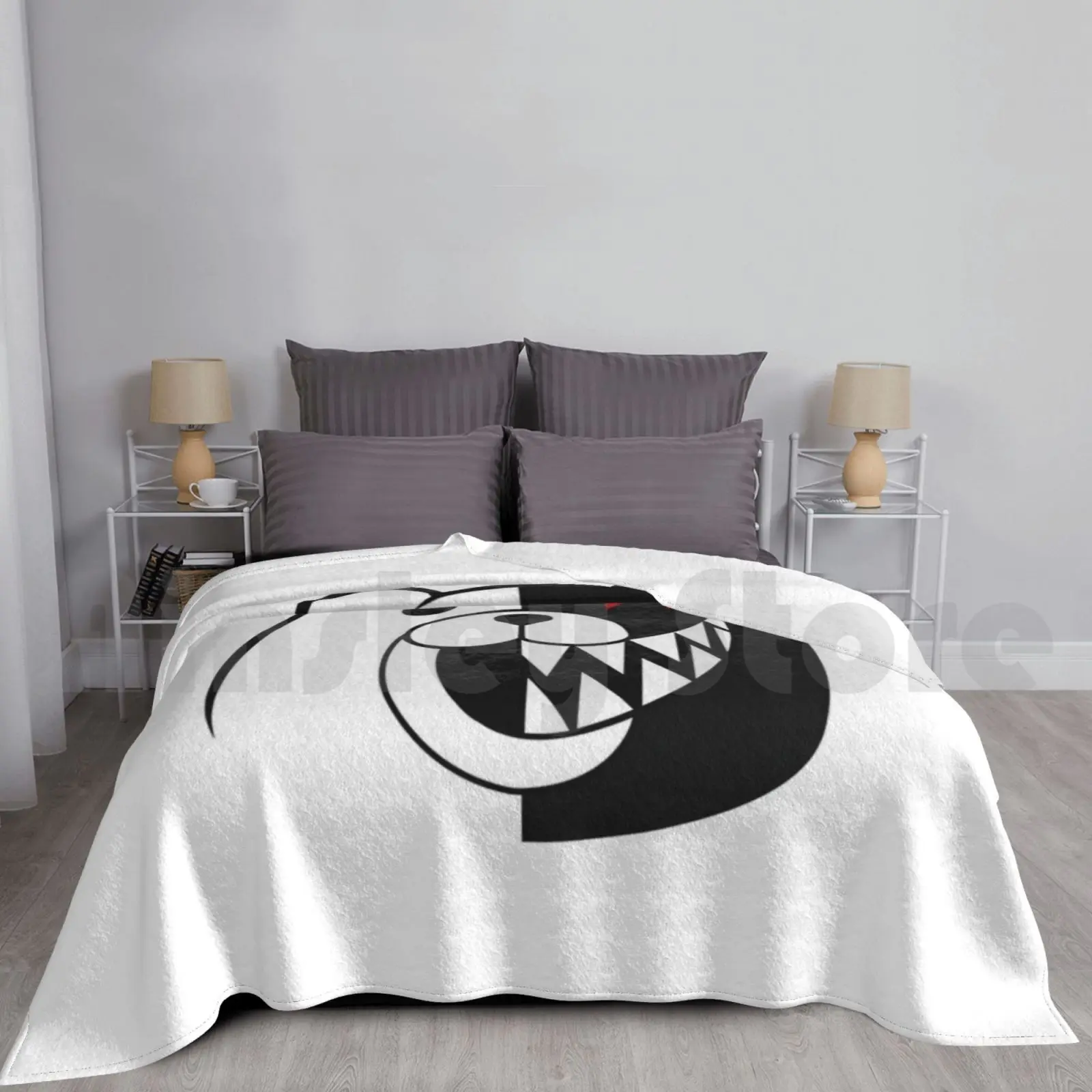 Monokuma-[ Style 1 ] Blanket Fashion Custom Monokuma Bear Danganronpa White Black Scary Smile Crazy Laugh