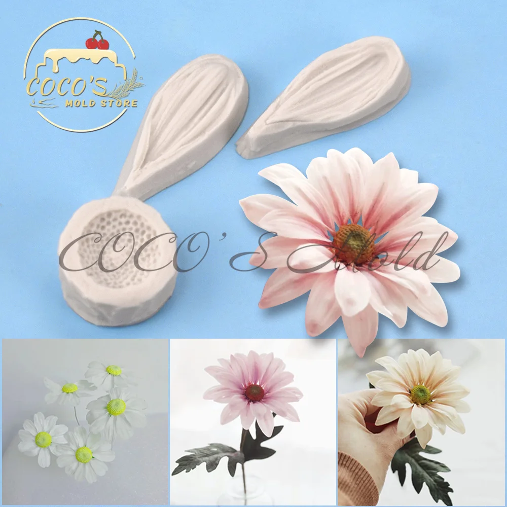 3Pcs/Set Mini Daisy Leaf Petal Silicone Veiner Mold Stainless Steel Cutter Mould Craft Fondant Cake Decorating Mold Baking Tools