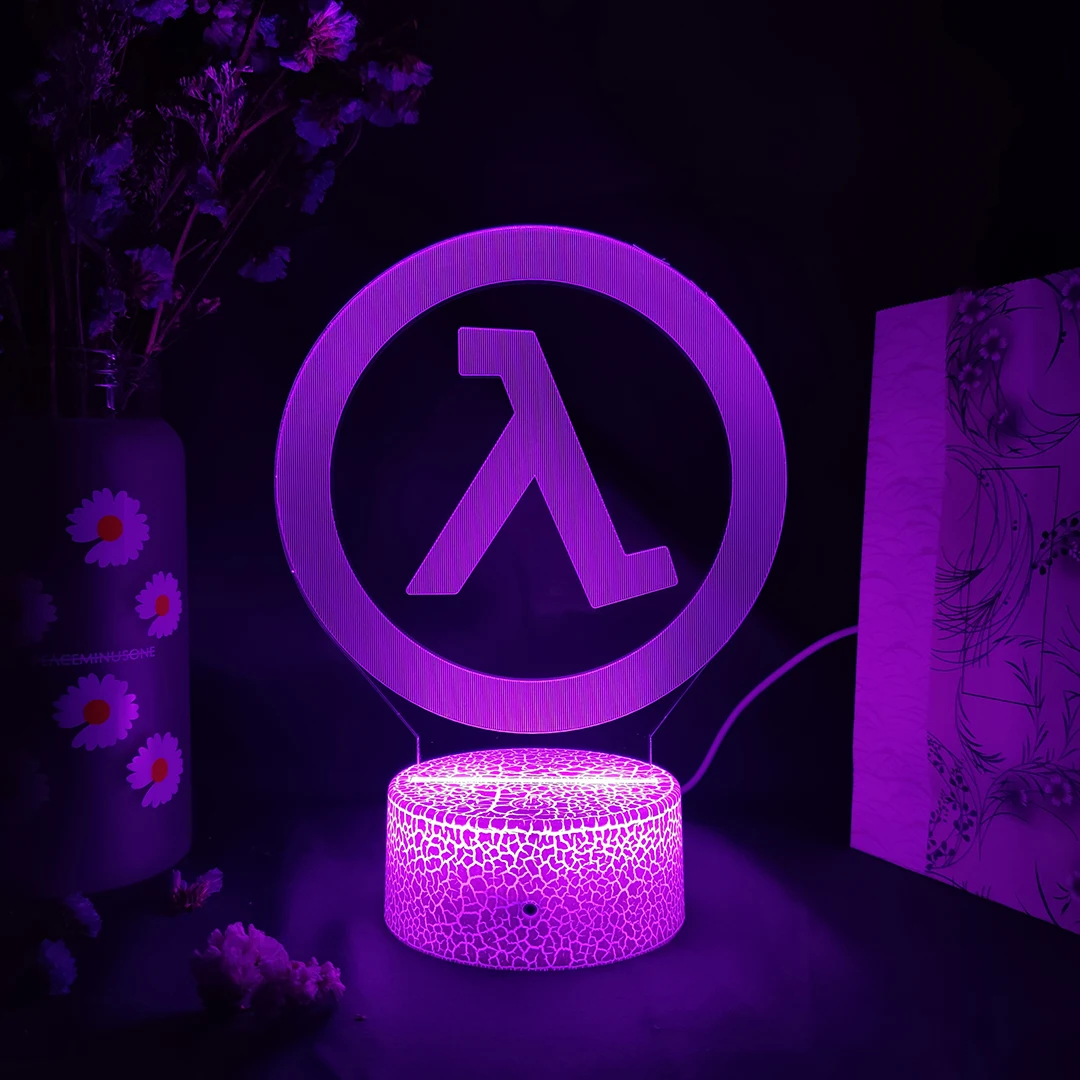 Game Half Life Alyx Logo 3D Acrylic Lamp Gaming Room Computer Desktop Setup Lighting Decor Colorful LED Sensor Nightlight Gift