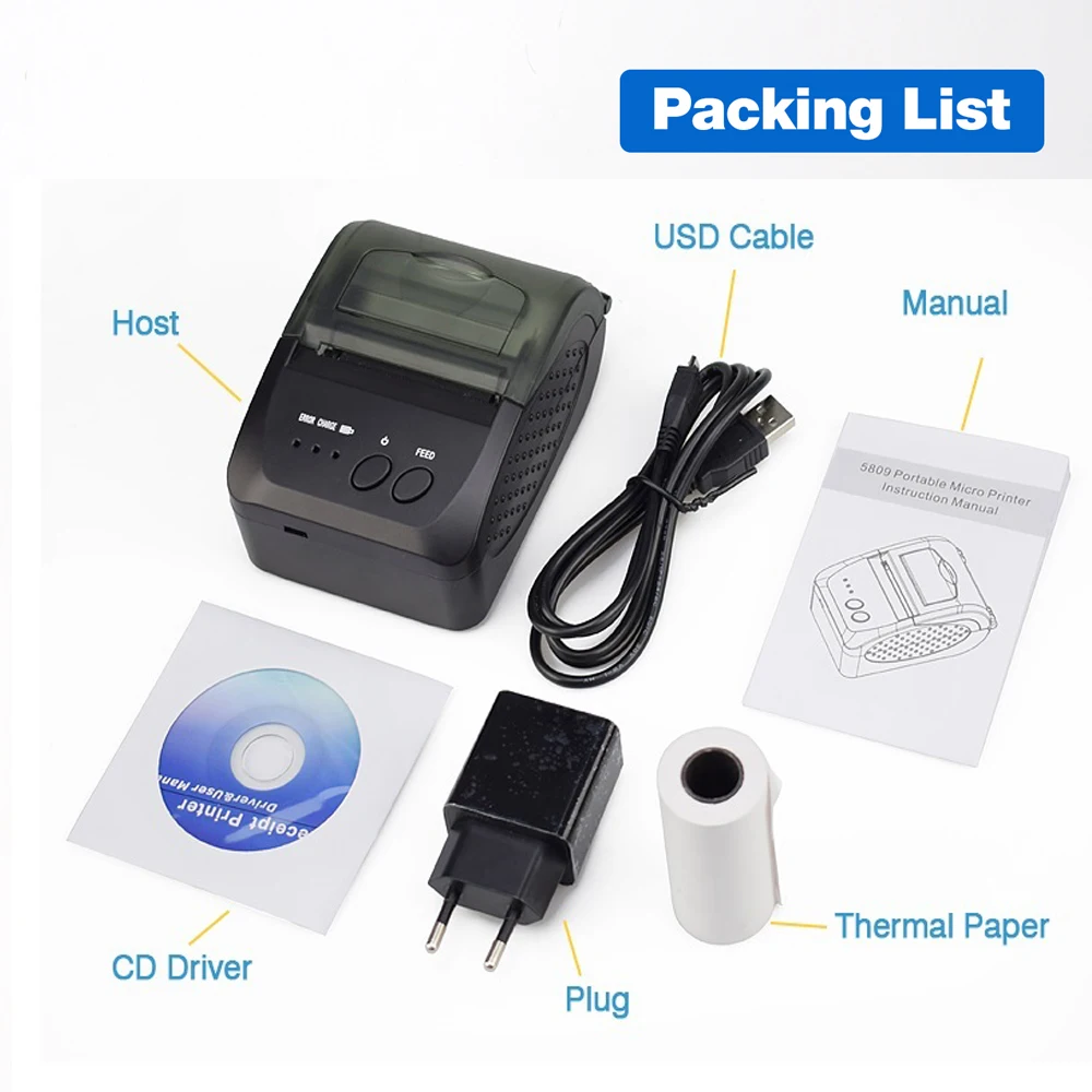 Printer Bluetooth Mini portabel, Printer nirkabel Bluetooth Mini portabel untuk jendela ponsel 58mm 2 inci mesin pos