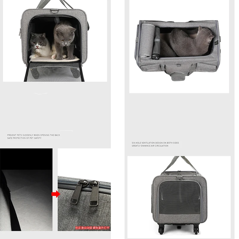 Portable Pet Trolley Case, Detachable Universal Wheel, Breathable, Foldable, Large Capacity, Puppy Travel Bag, Mesh Bag