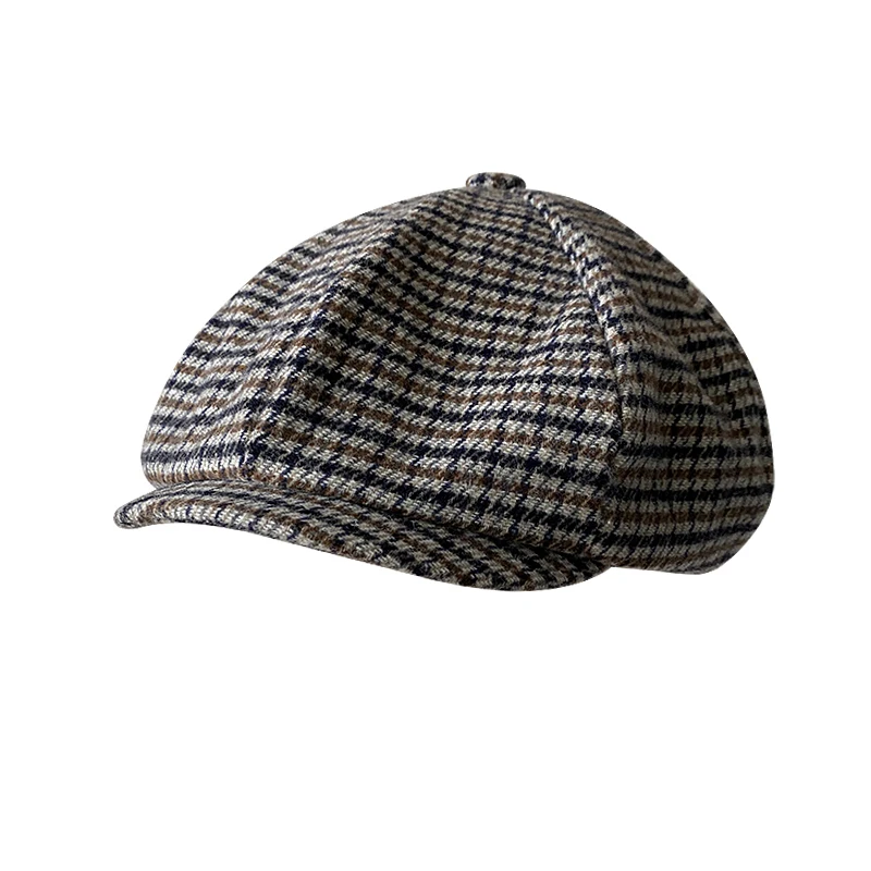 2021 New Retro Men's Plaid Newsboy Hat Autumn Winter Men's Berets Wool Blend Women England Gatsby Hat Men Driver Flat Cap BLM371 image 2