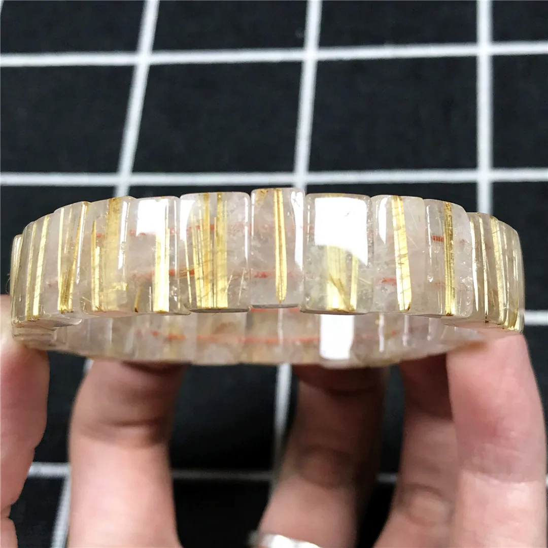 

Top Natural Gold Rutilated Quartz Bracelet Bangle Jewelry For Women Men Gift Wealth Crystal 12x6mm Beads Gemstone Strands AAAAA