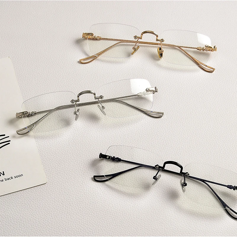 DDDLONG Rimless okulary kobiety przeciw promieniowaniu okulary męskie zmień kolor okulary kwadratowe blokujące niebieskie światło okulary D53