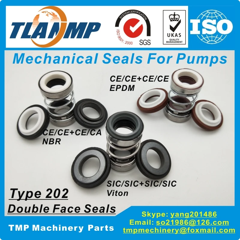 202-22 Double Face Mechanical Seals (Material: CE/CE/EPDM ,CA/CE/NBR, SiC/SiC/VIT) Shaft Size 22mm, Outersize of Seat 38mm